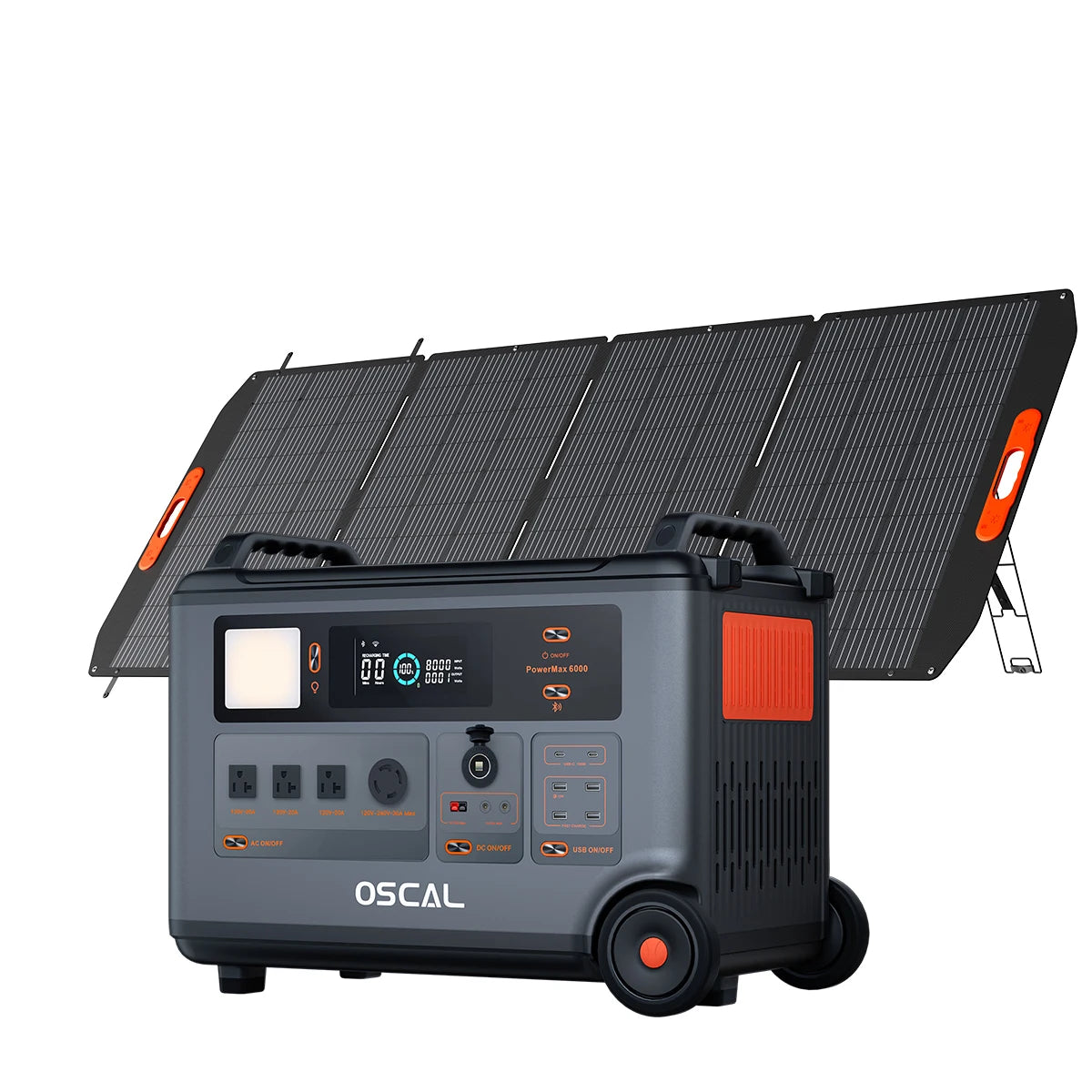 OSCAL PowerMax 6000 Solar Generator, 3600Wh LFP Battery Power Station, 120/240V Voltage 6000W AC Outlets,2200W/1.96H Fast Charge