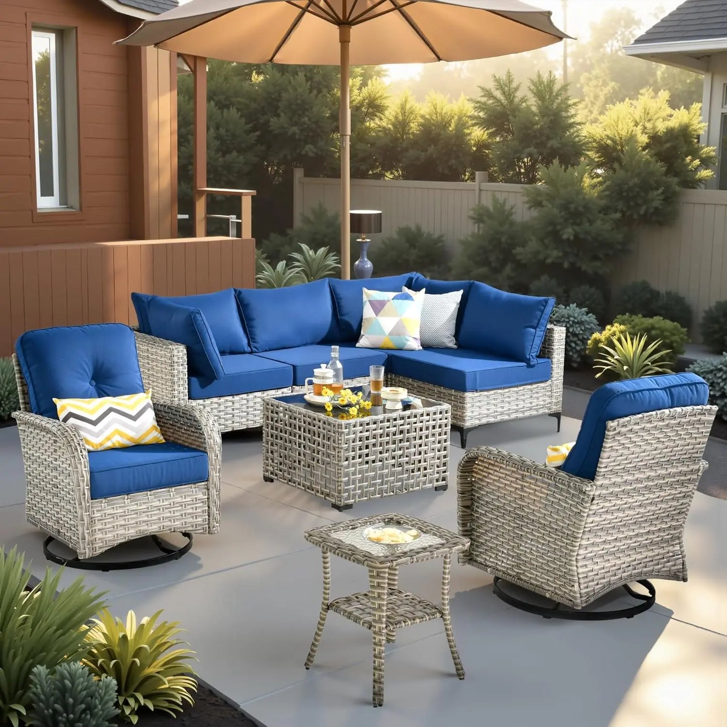 Outdoor Sectional Patio Furniture Set,8 Pieces Wicker Conversation Sets L Shaped Couch,Out Door Sofa Outside, Customized