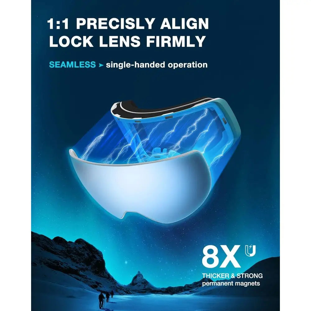 Ski Goggles with 100% OTG Compatibility, Detachable Lens, Suitable for Men and Women