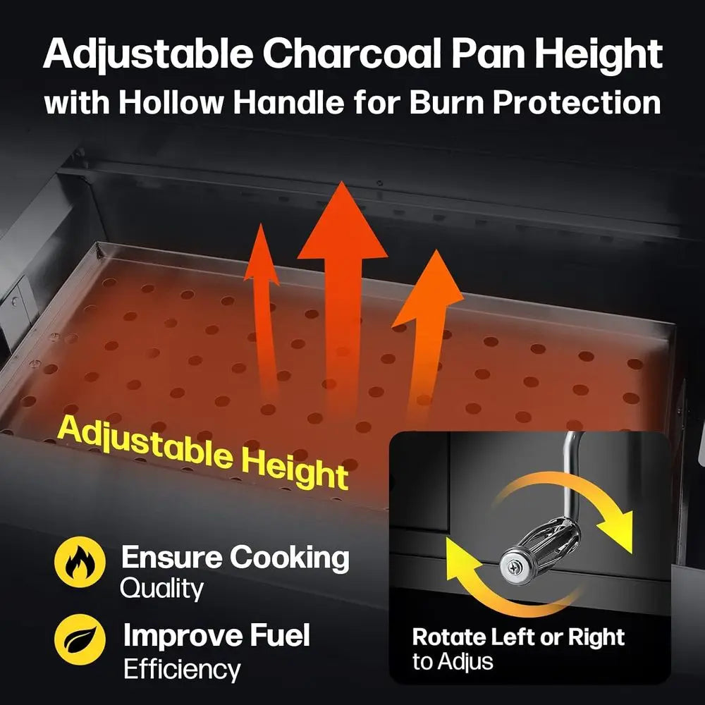 Stainless Steel Charcoal BBQ Grill with Insulated Hood, Temperature Gauge, and Ash Tray for Family Gatherings and Camping