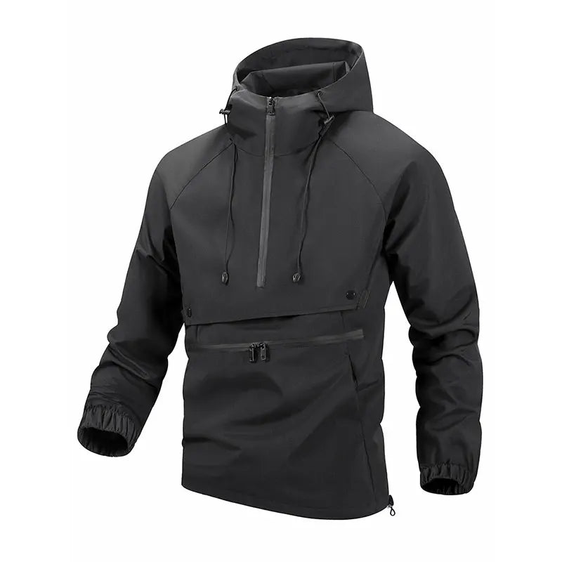 Hiking Men Jacket Double Zipper Solid Jacket Adjustable Drawstring Camping Coat Outdoor Travel Jacket Autumn & Spring Cargo Coat