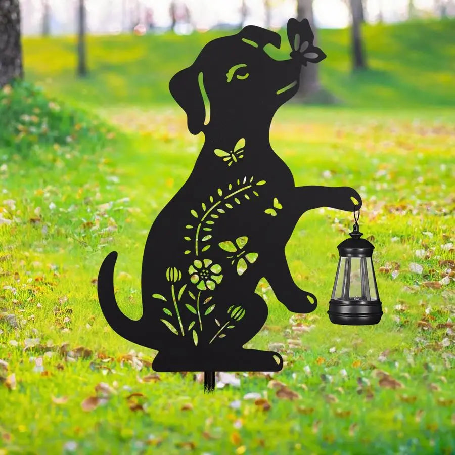 Solar Metal Flower Dog