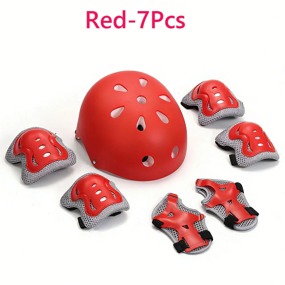7Pcs/Set Kids Ages 3-10 with Wrist Guard and Knee Pads Elbow Pads Adjustable Protective Gear for Toddler Skating Cycling Scooter