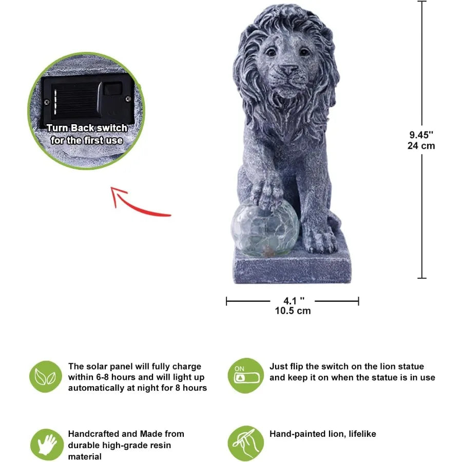 Guardian Lion Garden Statue with Ball Lights
