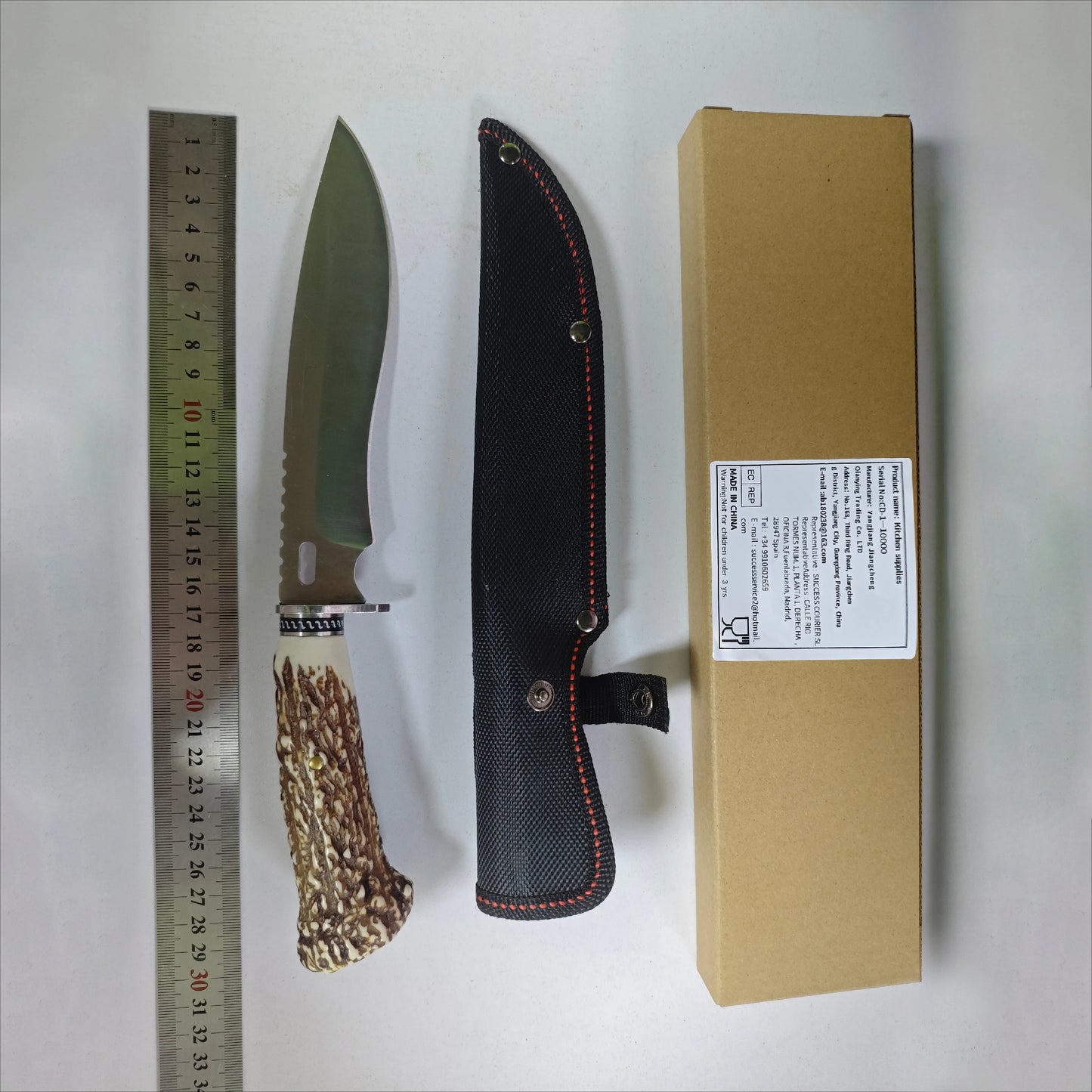 Kitchen Outdoor Multi-purpose Knife with Imitation Angular Handle , Stainless Steel Hunting Knife with Nylon Knife Sheath