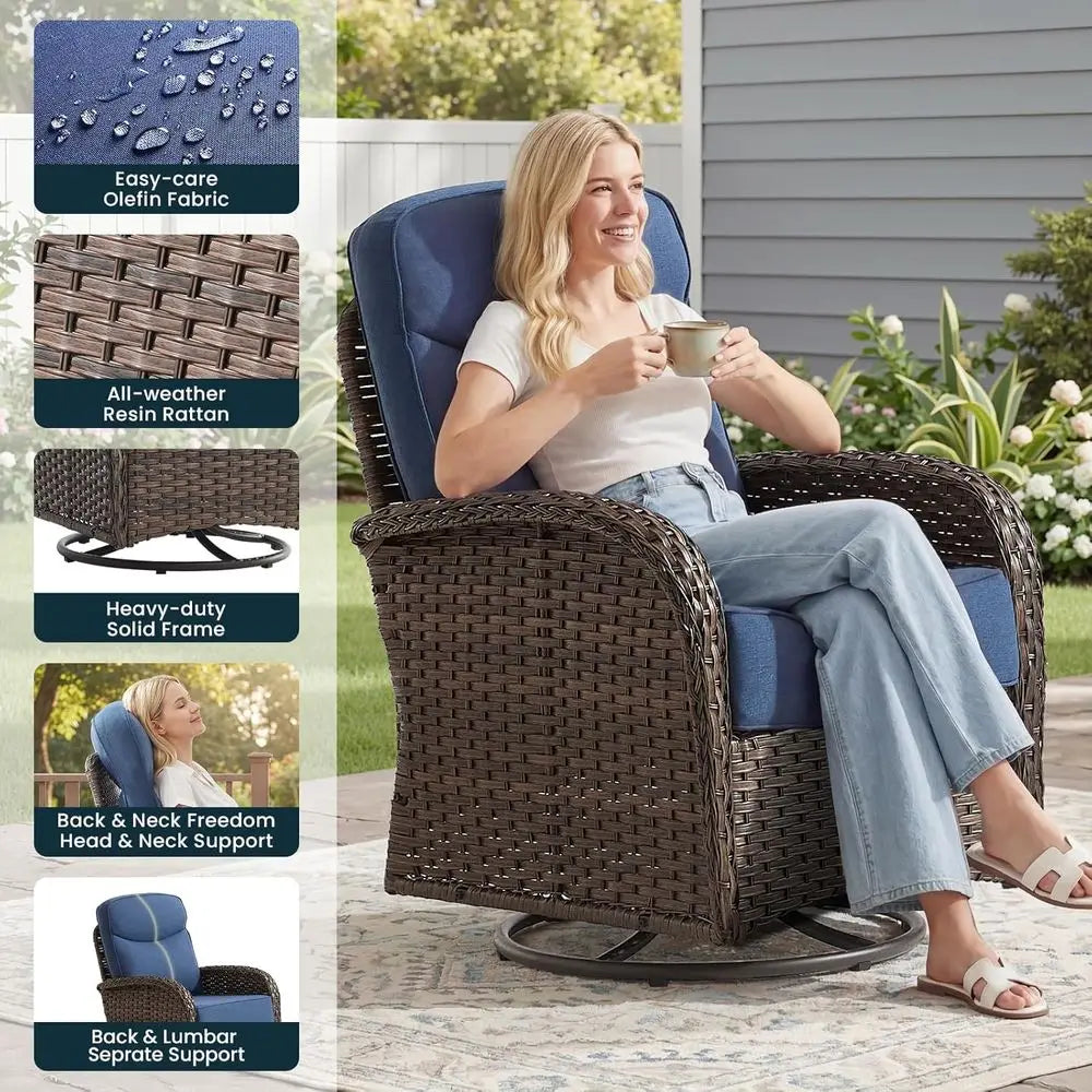 6-Inch Cushioned Patio Furniture Set with Ottoman, Swivel Rocker Chairs and Side Table, Ideal for Deck, Porch, Garden, Balcony,