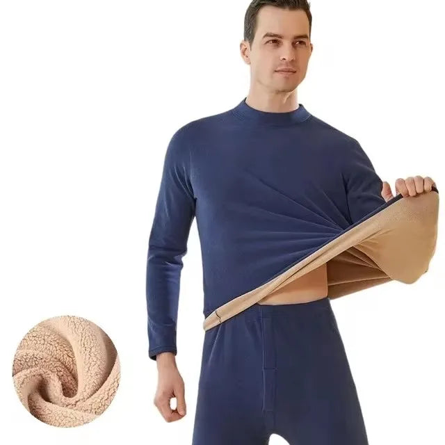 New Winter Thermal Underwear Men Mock-neck First Layer 2 Pieces Under Panties and Undershirts Keep Warm Clothing Elastic L-4XL