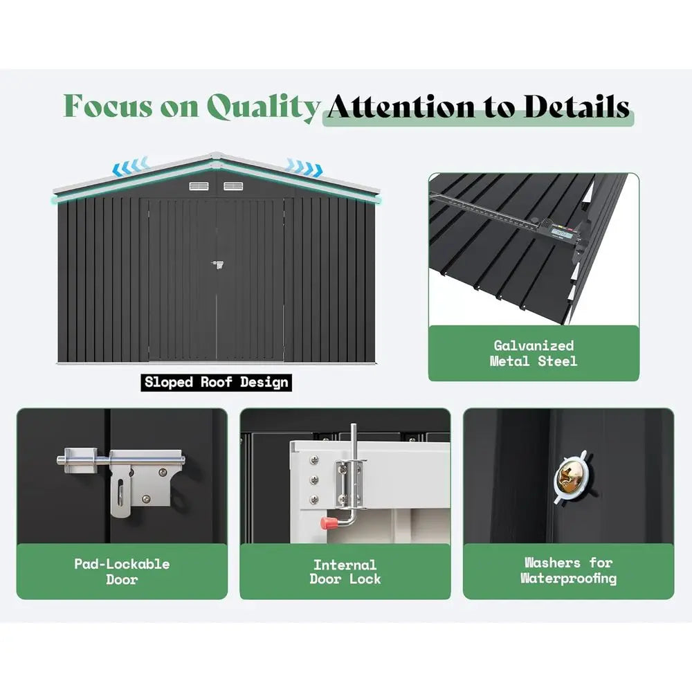 12x20x7.2ft Outdoor Metal Storage Shed with 2 Clear Panels, Double Hinged Doors, Windows, and Vents for Backyard Workshop