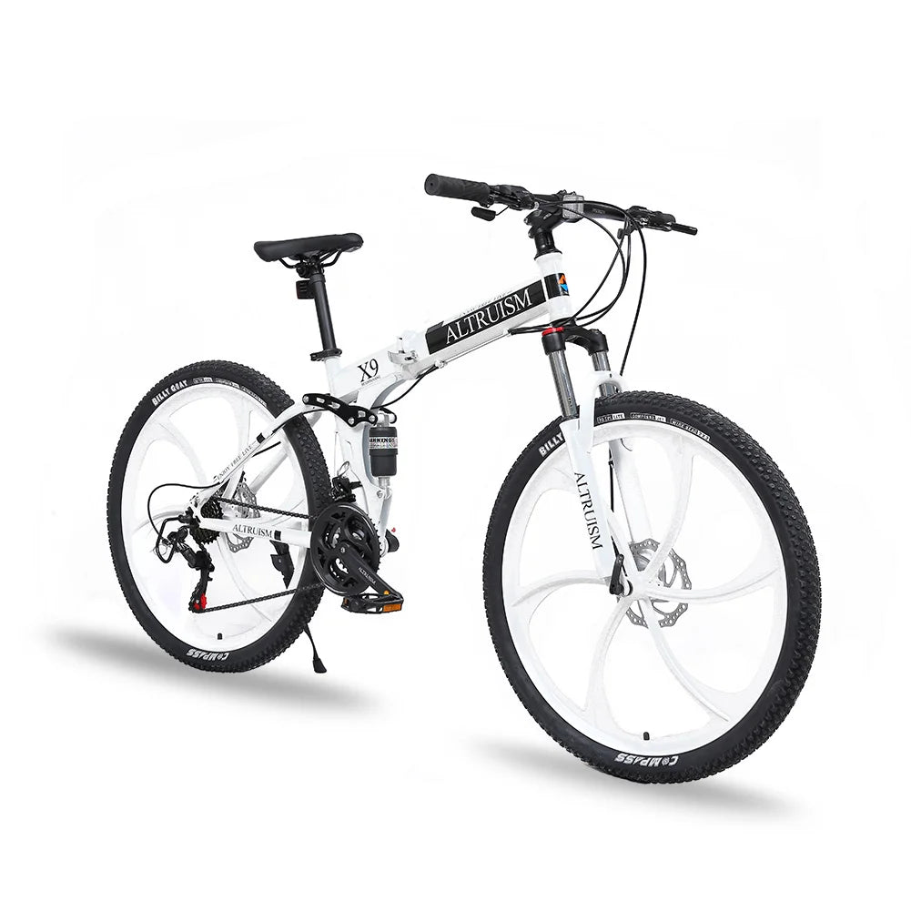 26" Mountain Bike for Adults, 21-Speed Dual Suspension Bicycle, Adjustable Disc Brakes, High-Carbon Steel Frame
