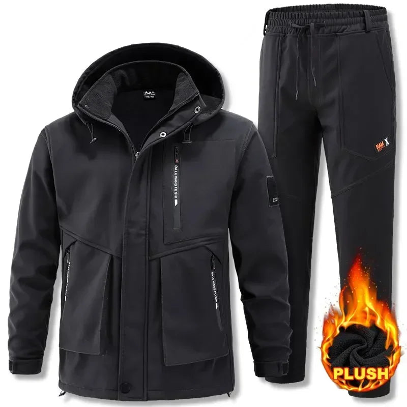 2026 New Hiking Jackets Suit Winter Men's Padded Thickened Cold Windproof Waterproof Warm Riding Outdoor Mountaineering Clothing