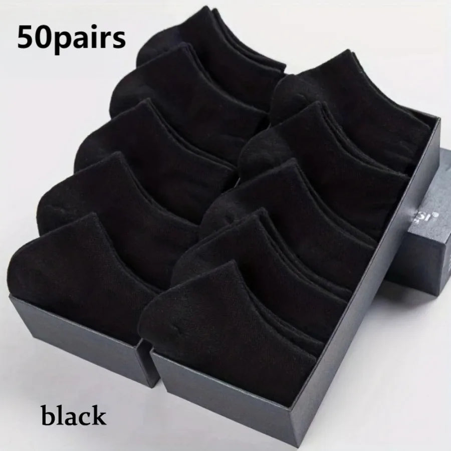 50 Pairs of Lightweight Thin Black/white/gray Socks, Soft, Non Slip and Elastic, Simple Design, Suitable for Daily Wear