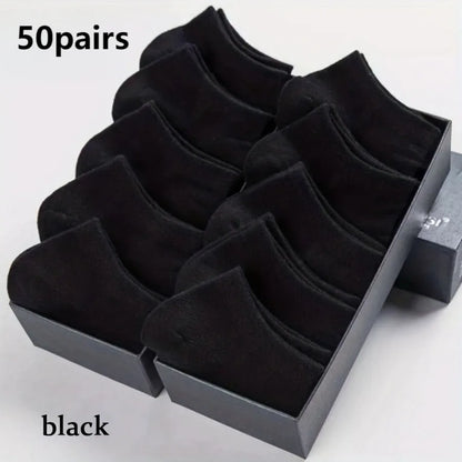 50 Pairs of Lightweight Thin Black/white/gray Socks, Soft, Non Slip and Elastic, Simple Design, Suitable for Daily Wear