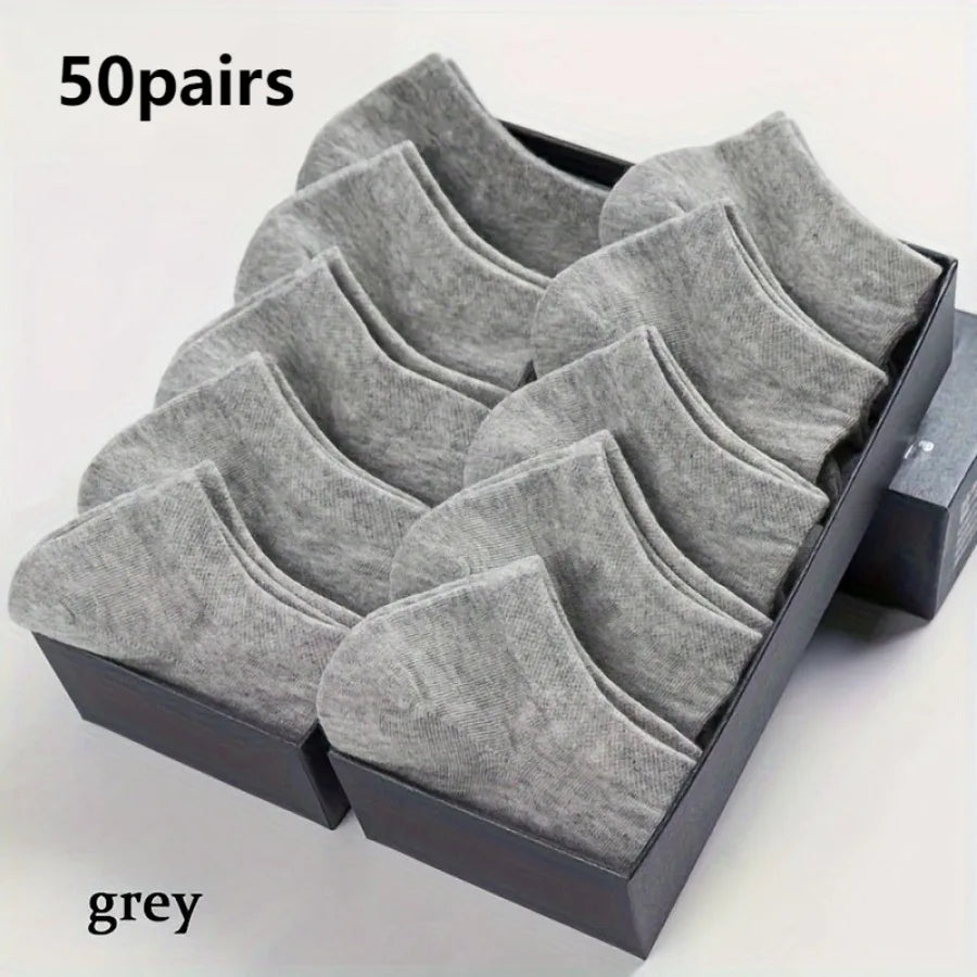 50 Pairs of Lightweight Thin Black/white/gray Socks, Soft, Non Slip and Elastic, Simple Design, Suitable for Daily Wear