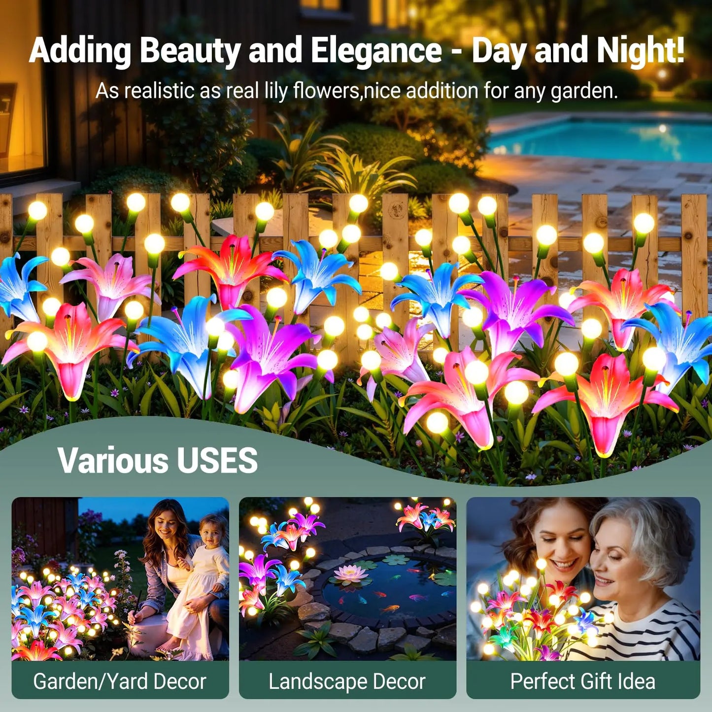 Solar Firefly Swaying Light with Colorful LED Lily Flower