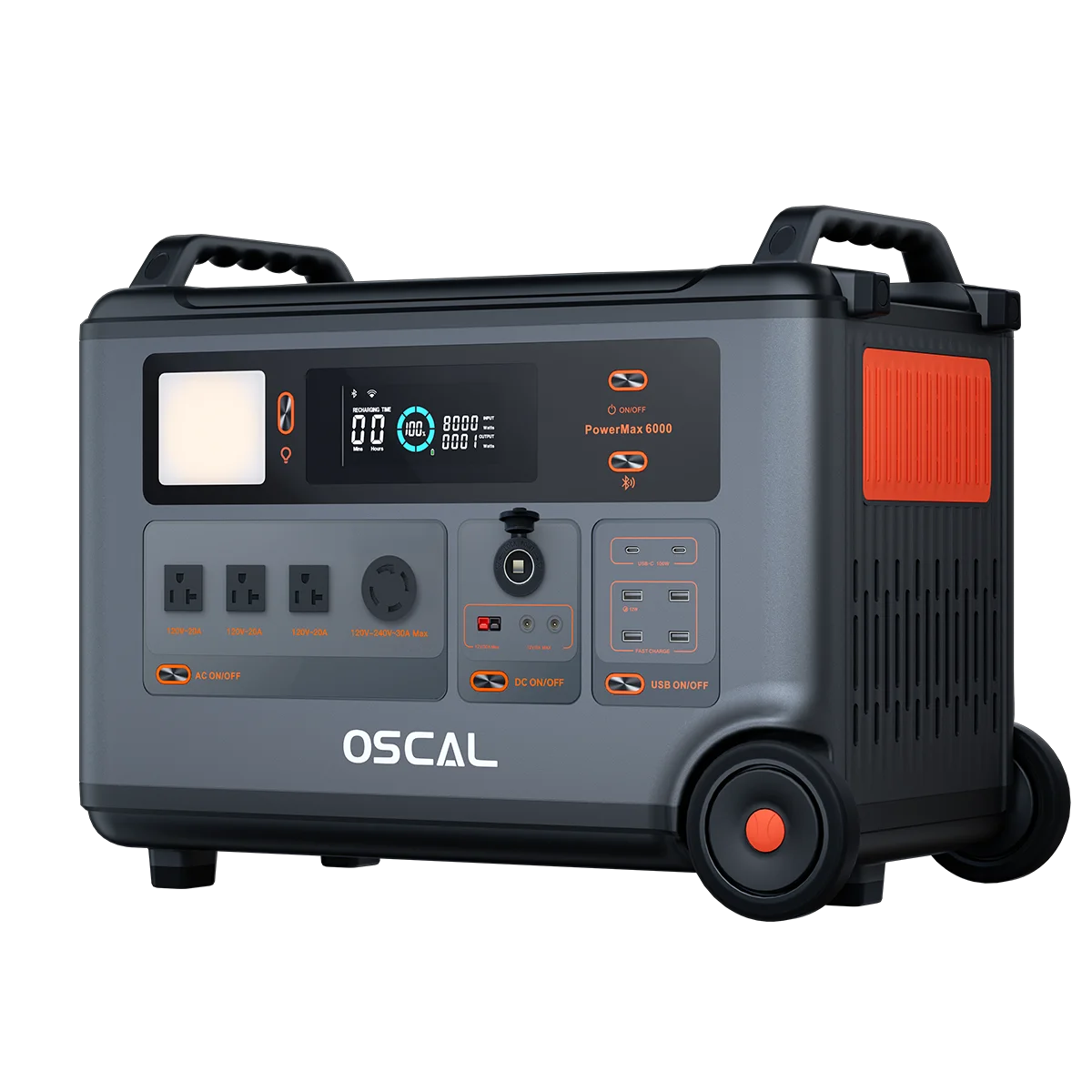 OSCAL PowerMax 6000 Solar Generator, 3600Wh LFP Battery Power Station, 120/240V Voltage 6000W AC Outlets,2200W/1.96H Fast Charge