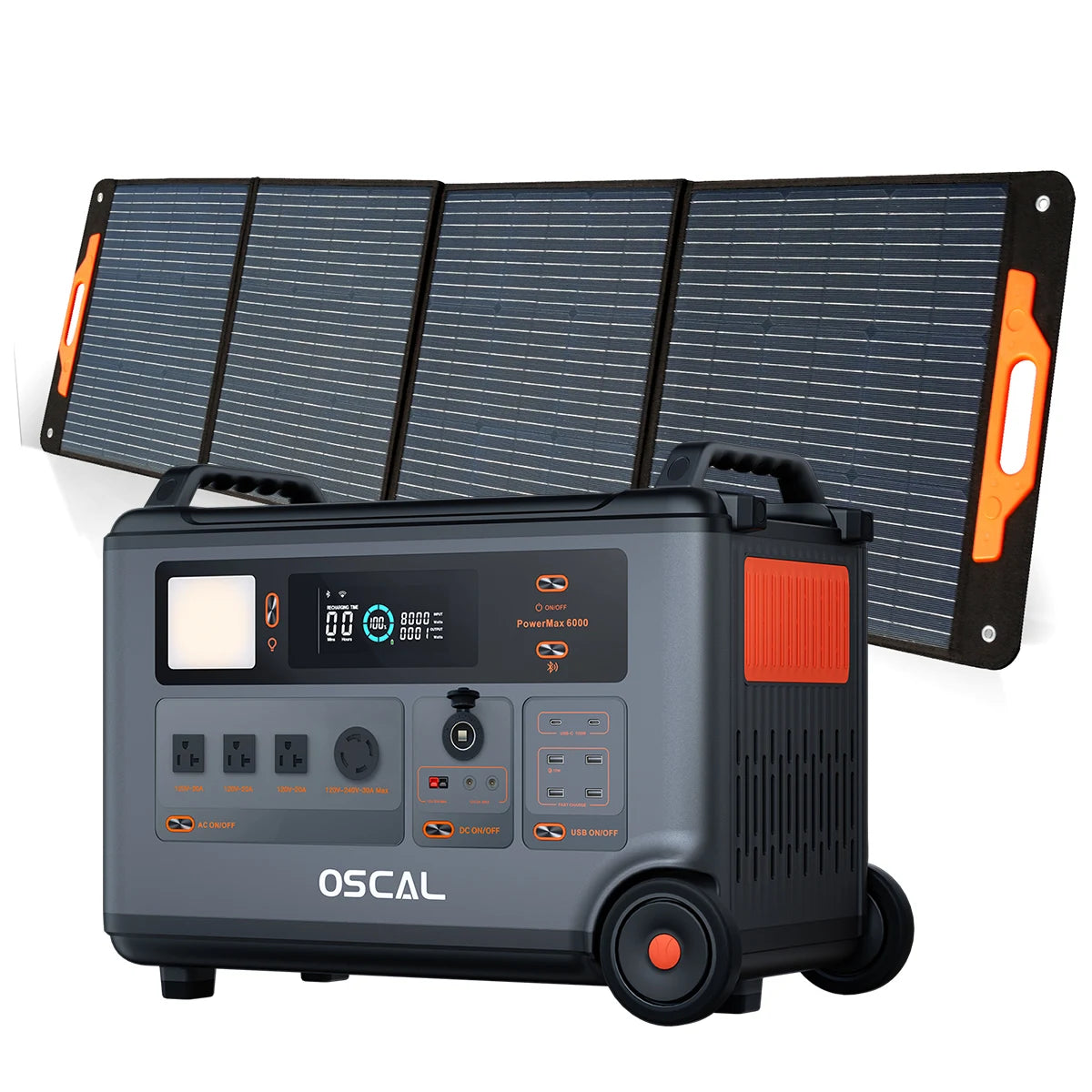 OSCAL PowerMax 6000 Solar Generator, 3600Wh LFP Battery Power Station, 120/240V Voltage 6000W AC Outlets,2200W/1.96H Fast Charge