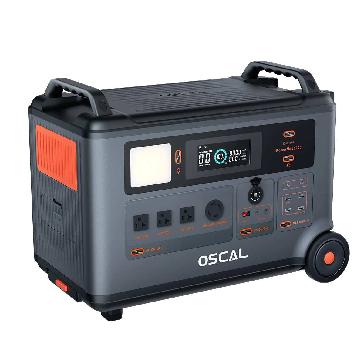 OSCAL PowerMax 6000 Solar Generator, 3600Wh LFP Battery Power Station, 120/240V Voltage 6000W AC Outlets,2200W/1.96H Fast Charge
