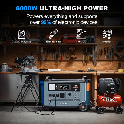 OSCAL PowerMax 6000 Solar Generator, 3600Wh LFP Battery Power Station, 120/240V Voltage 6000W AC Outlets,2200W/1.96H Fast Charge