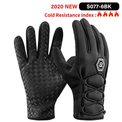 ROCKBROS Winter Gloves Bicycle Motorcycle SBR Men Women Full Finger Windproof Gloves Warm Fleece Skiing Glove Cycling Equipment