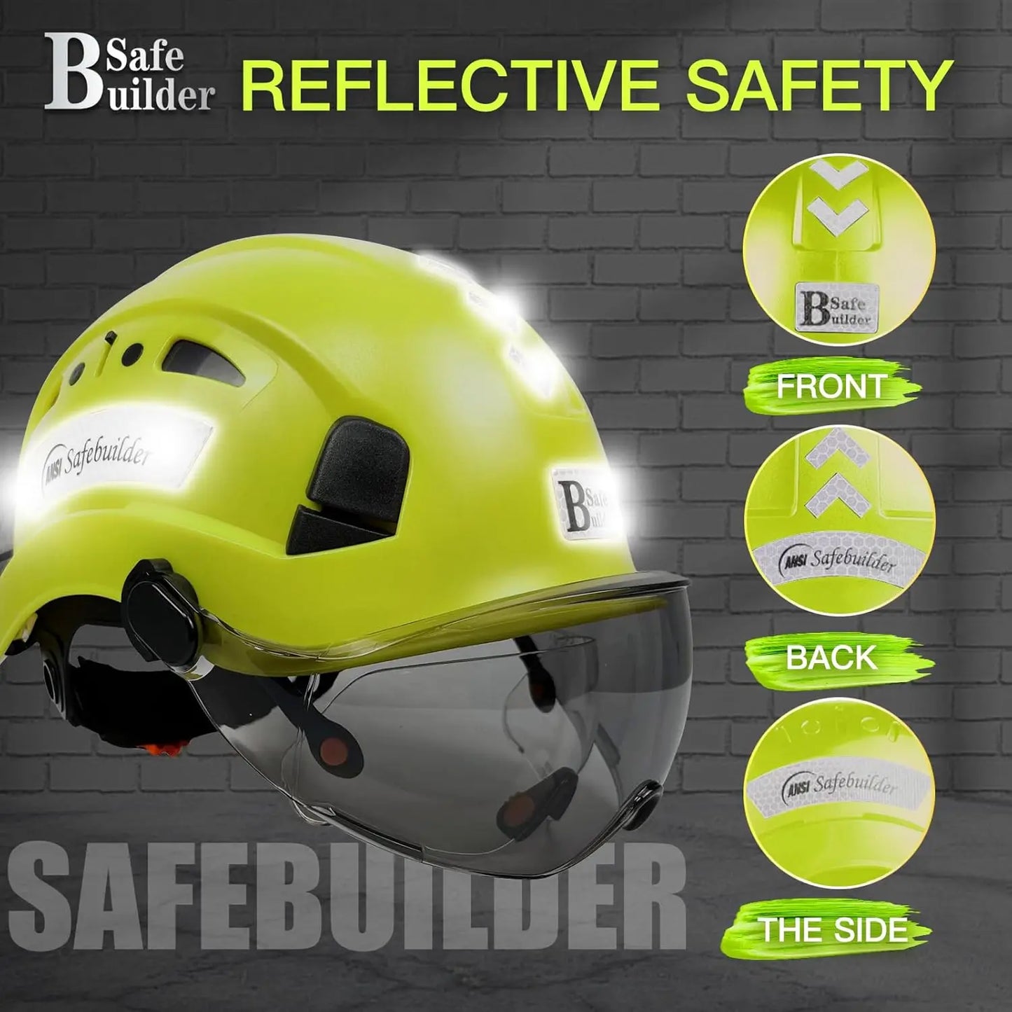 Industrial Safety Helmet with Visor, ABS Hard Hat, Adjustable Ventilation for Construction Head Protection ANSI Z89.1