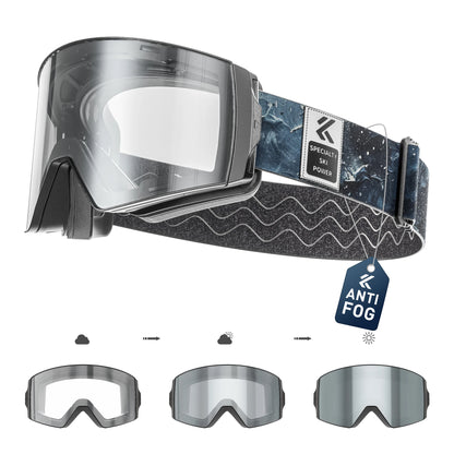 KAPVOE Outdoor Photochromic Ski Goggles Winter Snow Sports for Unisex Snow Glasses UV400 Anti-fog Magnetic Snowboard Glasses