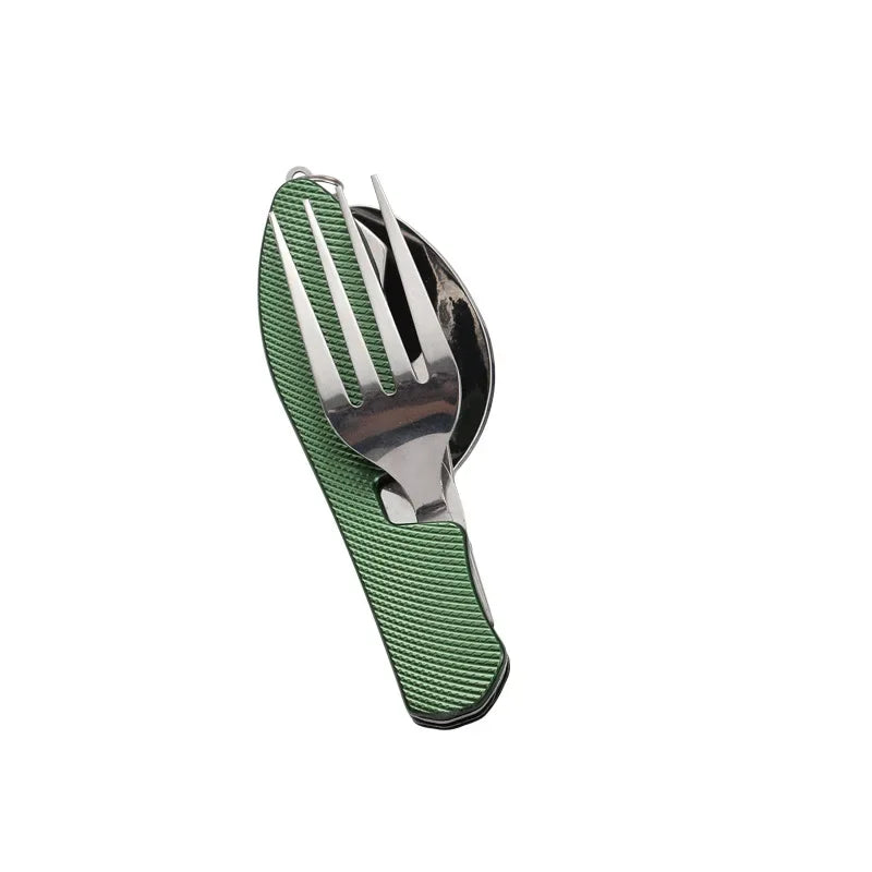 Outdoor Camping Utensils Portable Stainless Steel Foldable Spoon Fork Knife Bottle Opener Combo Set Cutlery Tableware Multitool