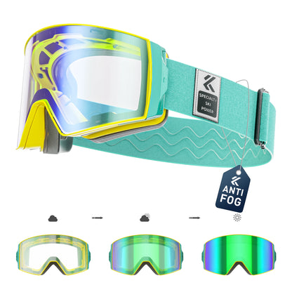 KAPVOE Outdoor Photochromic Ski Goggles Winter Snow Sports for Unisex Snow Glasses UV400 Anti-fog Magnetic Snowboard Glasses
