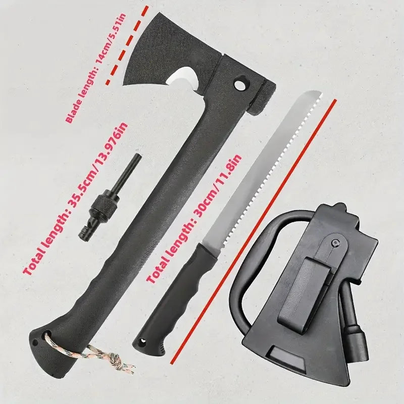 Ultimate Outdoor Survival Axe with Fire Starter - Multi-Use Tactical Camping Tool for Hiking, Emergency Tree Cutting, and Jungle