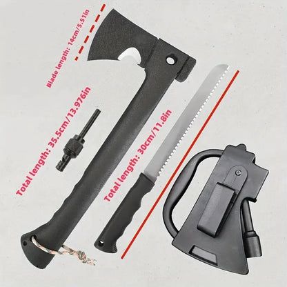 Ultimate Outdoor Survival Axe with Fire Starter - Multi-Use Tactical Camping Tool for Hiking, Emergency Tree Cutting, and Jungle