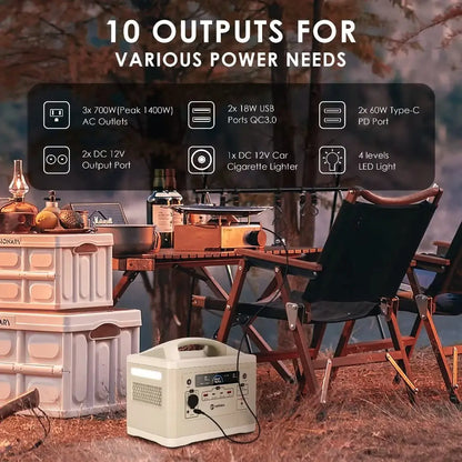 Solar Generator for Outdoor Camping, 3 x 110V/700W