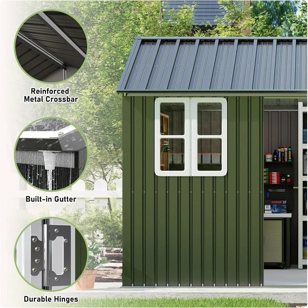 10 x 12 Outdoor Storage Shed with Lockable Door and 2 Windows, Grey/White for Garden and Patio Use