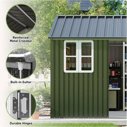 10 x 12 Outdoor Storage Shed with Lockable Door and 2 Windows, Grey/White for Garden and Patio Use