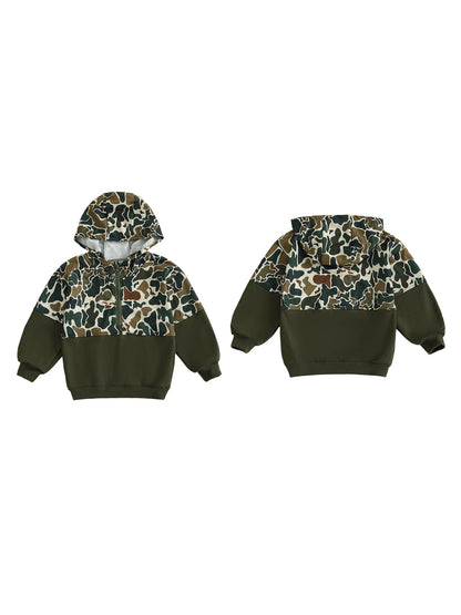 Children s Camouflage Print Half Zip-up Long Sleeve Hooded Sweatshirt Casual Toddler Pullover Jacket Coat Warm Outwear Tops for