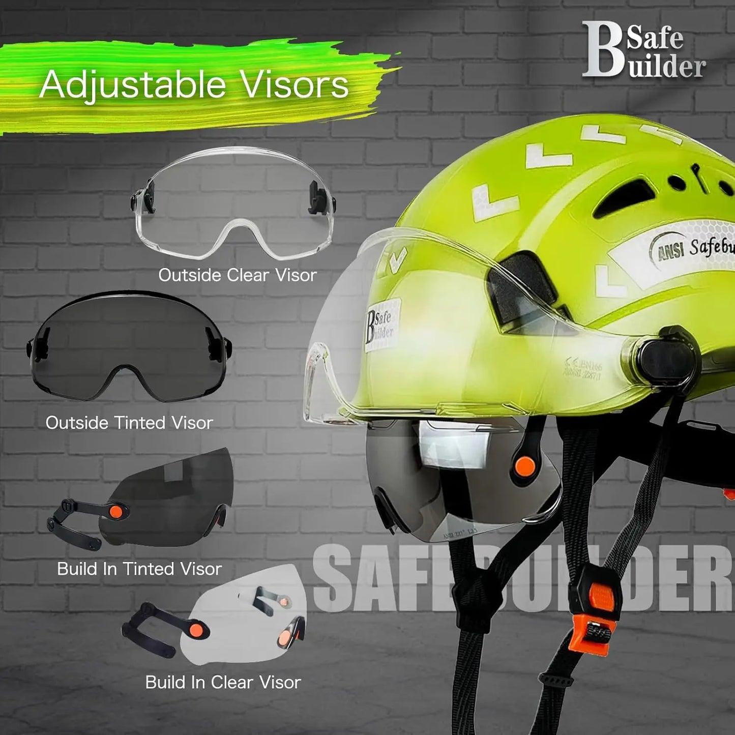 Industrial Safety Helmet with Visor, ABS Hard Hat, Adjustable Ventilation for Construction Head Protection ANSI Z89.1