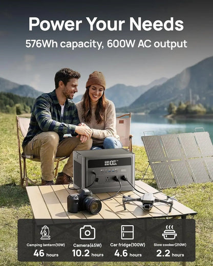 Portable Power Station 600W (Surge1200W) with 100W Solar Panel, 576Wh LiFePO4 Solar Generator, 3 AC Outlets, 100W, Customized