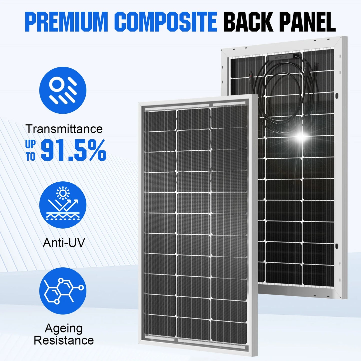 ECO-WORTHY Bifacial 100 Watt 12 Volt Solar Panel Monocrystalline