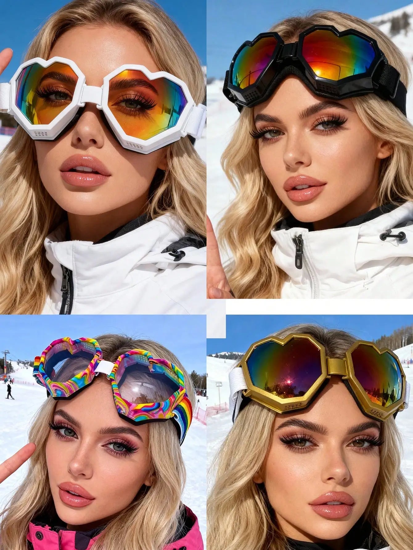 Heart-Shaped Sport Goggles with Rainbow Mirror Lens for Skiing & Snowboarding
