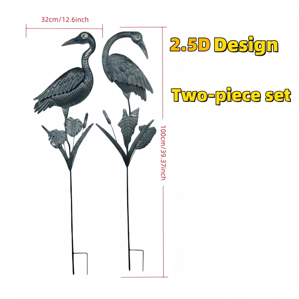Metal Crane Garden Stakes, 2 Pack Heron Bird