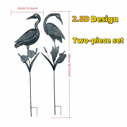 Metal Crane Garden Stakes, 2 Pack Heron Bird