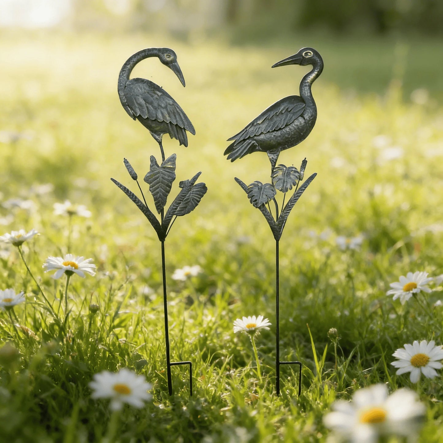 Metal Crane Garden Stakes, 2 Pack Heron Bird