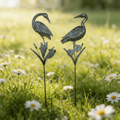 Metal Crane Garden Stakes, 2 Pack Heron Bird