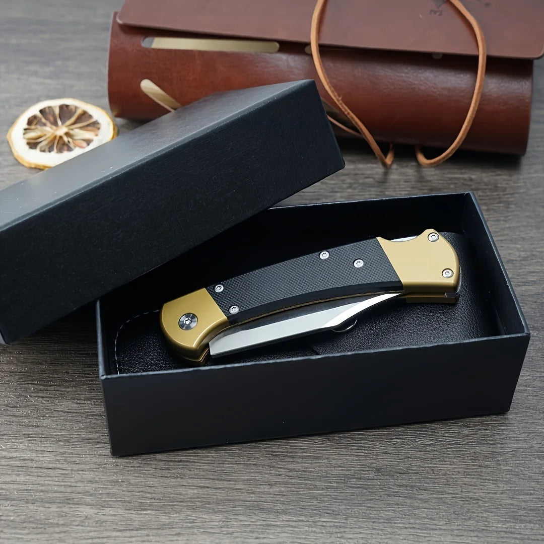 Golden G10 handle +D2 steel folding knife, fixed combat knife, outdoor portable knife, high hardness and wear resistance, gifts