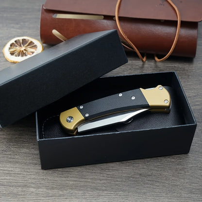 Golden G10 handle +D2 steel folding knife, fixed combat knife, outdoor portable knife, high hardness and wear resistance, gifts