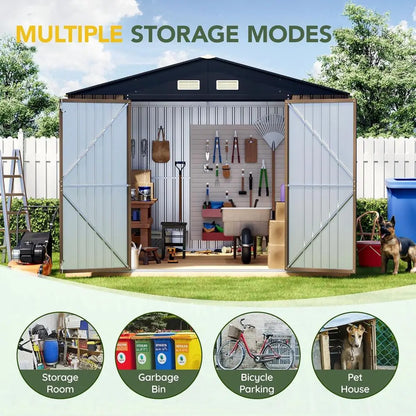 10x12 Metal Utility Shed with Lockable Door, Windows, and Floor for Outdoor Storage
