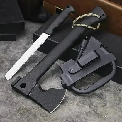 Camping Hand Axe And Survival Gear Lightweight Hatchet With Nested Serrated Wood Saw Knife And Magnesium Fire Starter Tool