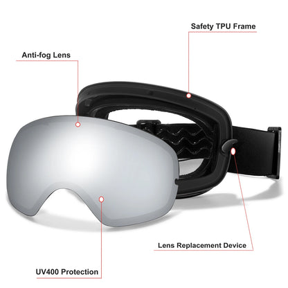 Winter Outdoor SKI Goggles Men And Women Teen, Free Optical Frame and Bag, UV400 Anti-Fog Snowboard Eyewear, Charistmas Gifts