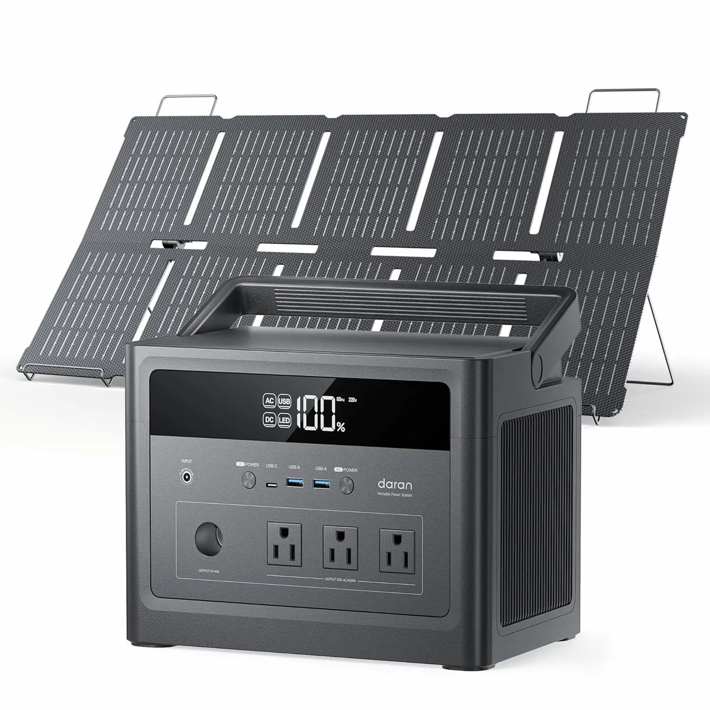 Portable Power Station 600W (Surge1200W) with 100W Solar Panel, 576Wh LiFePO4 Solar Generator, 3 AC Outlets, 100W, Customized