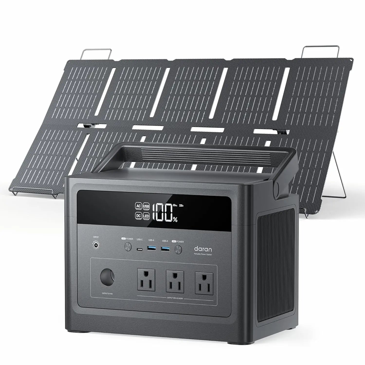 Portable Power Station 600W (Surge1200W) with 100W Solar Panel, 576Wh LiFePO4 Solar Generator, 3 AC Outlets, 100W, Customized