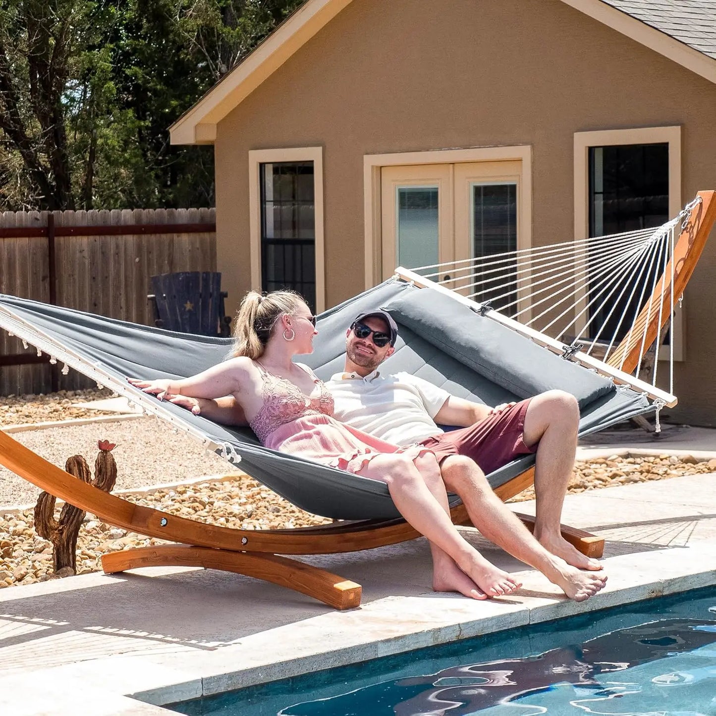 Hammocks Double Hammock with Wooden Stand Included, Outdoor Hammocks for Outside, 475 lbs Capacity, Dark Gray, Customized