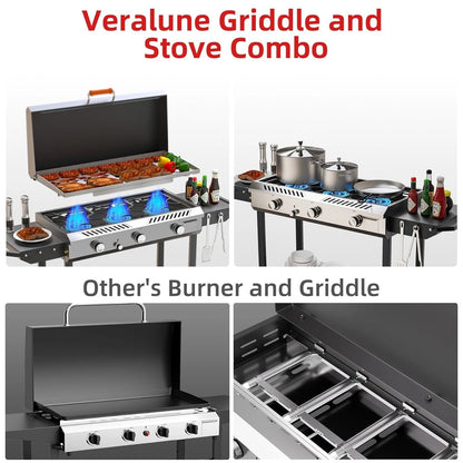 225,000 BTU Flat Top Griddle Grill with Auto Ignition Button, 3 Burner Propane Stove with Griddle, Outdoor Gas, Customized